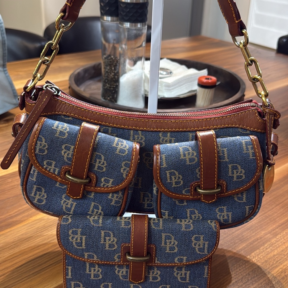 Dooney & Bourke Blue and Brown Shoulder Bag (Bag Only)